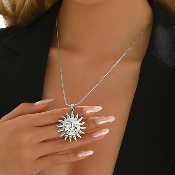 Neiman Marcus 18K Gold Plated Aztec Sun Stainless Steel Pendant Necklace - Picture 3 of 4